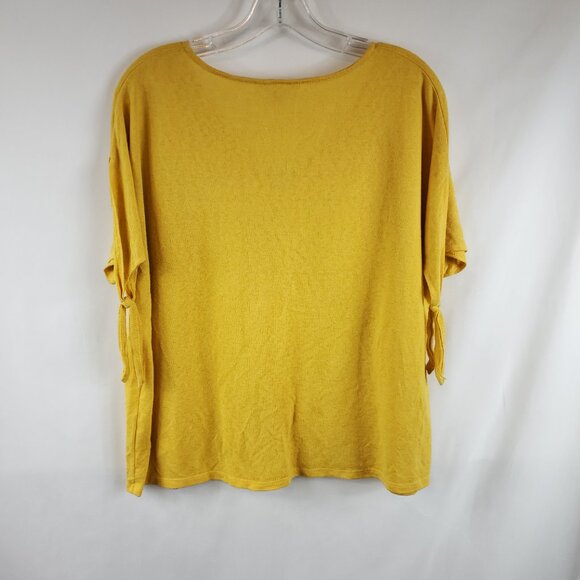 Time and Tru Yellow Womens Slit/Tie/Short Slv Wide V Neck Blouse Sz L 12-14 - Picture 10 of 11